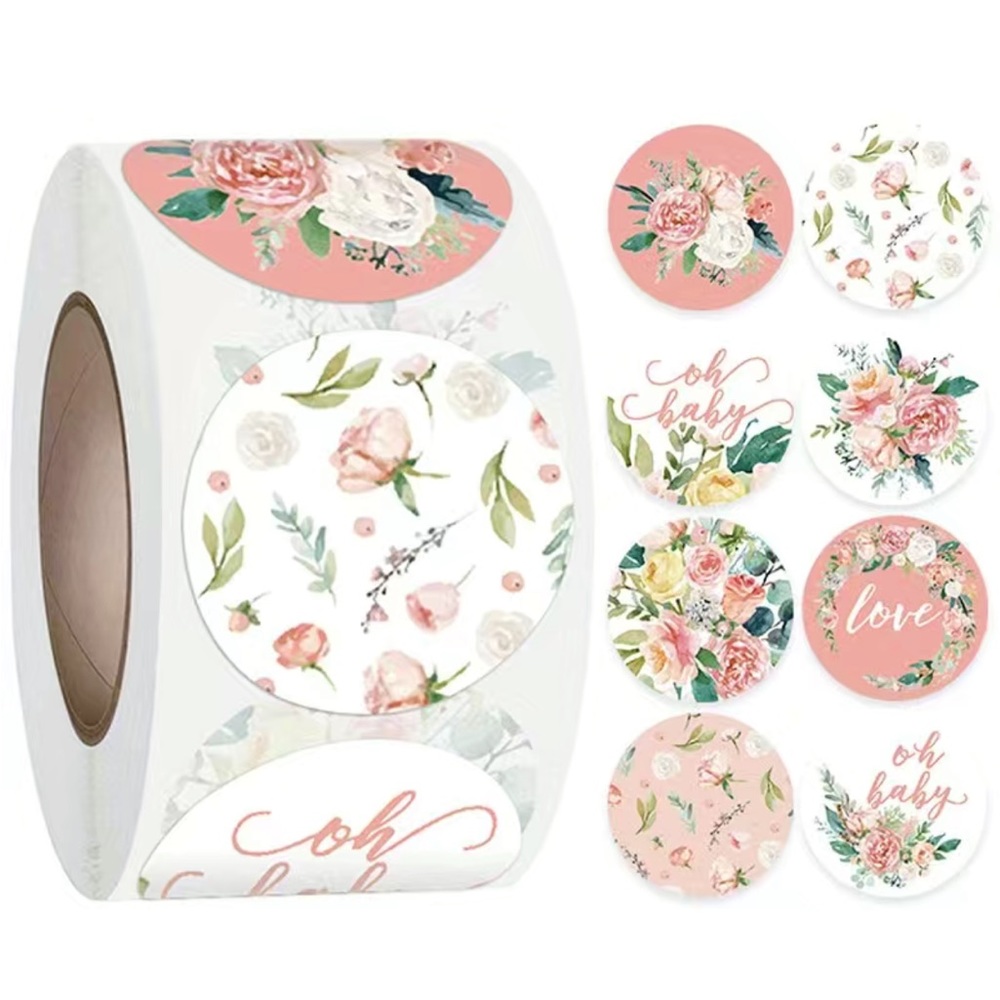 (57) Business or Personal Thank You Stickers - Pink Florals, 500 in a Roll